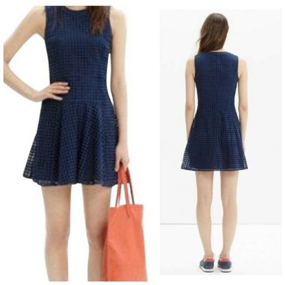 Navy Blue Lace Eyelet Dress